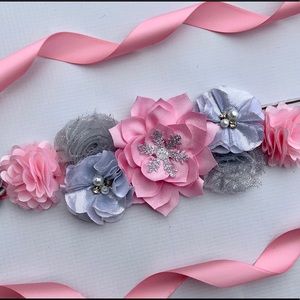 Pink Silver Snowflake Maternity Sash